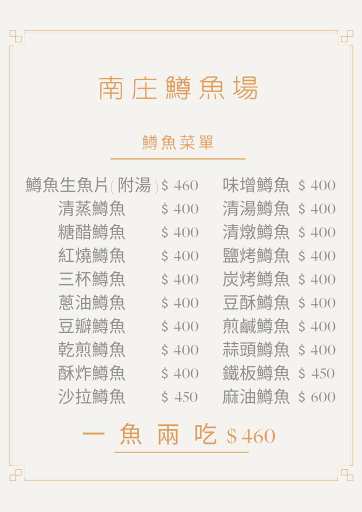 鱒魚菜單
